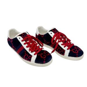 Gucci Ace GG Fabric Sneakers Navy Red Monogram Web Stripe Low Top Women’s 39